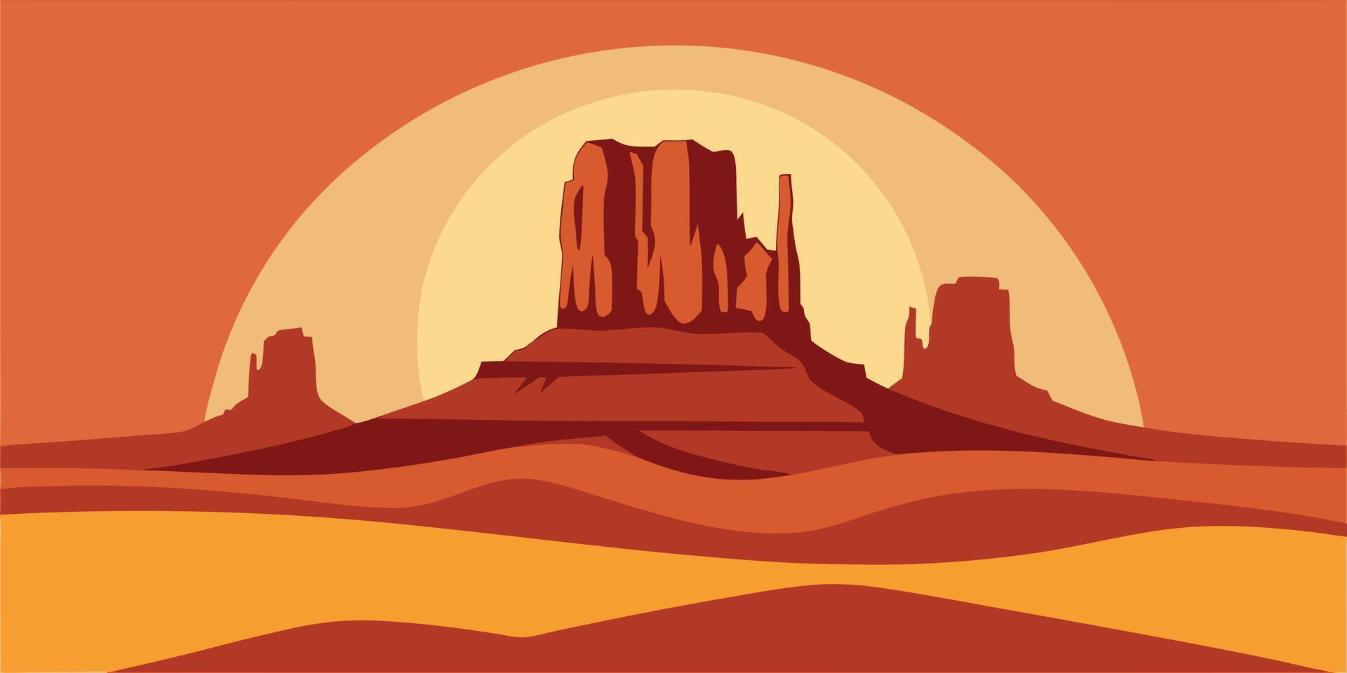 Flat Monument Valley landscape with mesas a warm orange yellow color palette butte vector