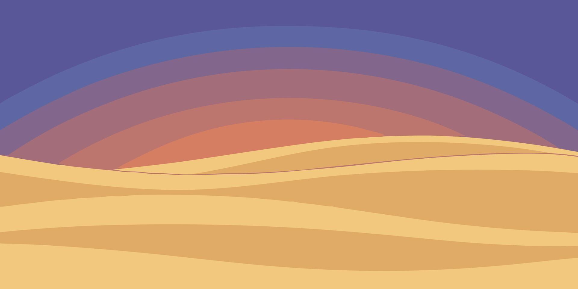 Sunset Desert Landscape Sand Dunes, Colorful Sky, Evening Serenity vector