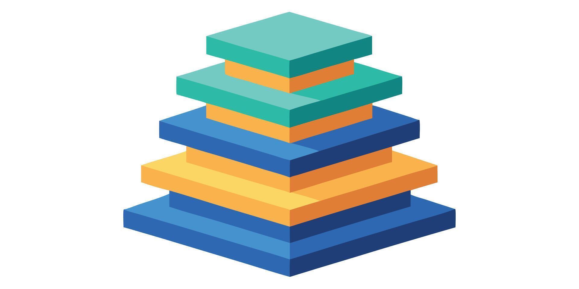 Isometric stack geometric planes in blue orange teal colors on vector