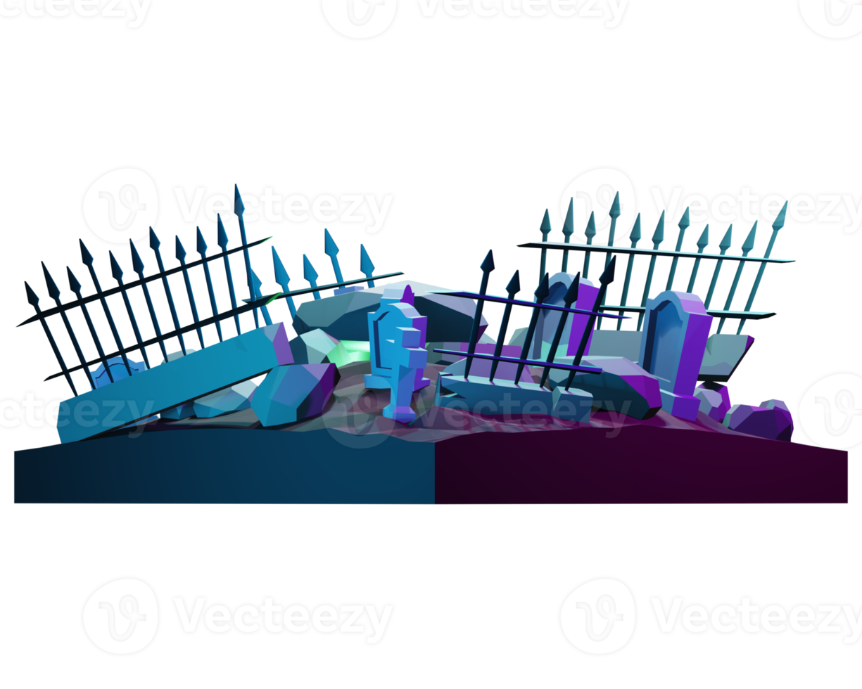 3D design of grave, fence and rock png
