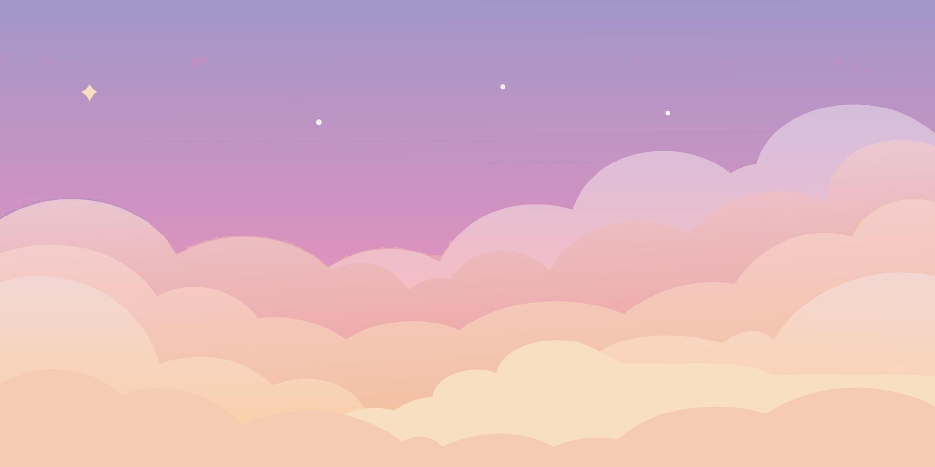 Pastel sky with clouds stars Ombre color gradient from peach to violet vector