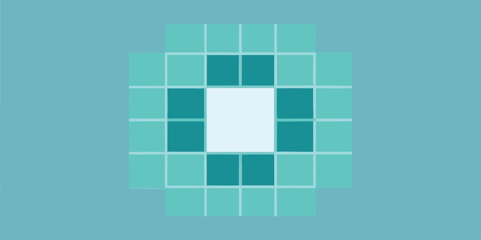 Abstract geometric composition teal turquoise squares arranged in a grid pattern on a blue vector
