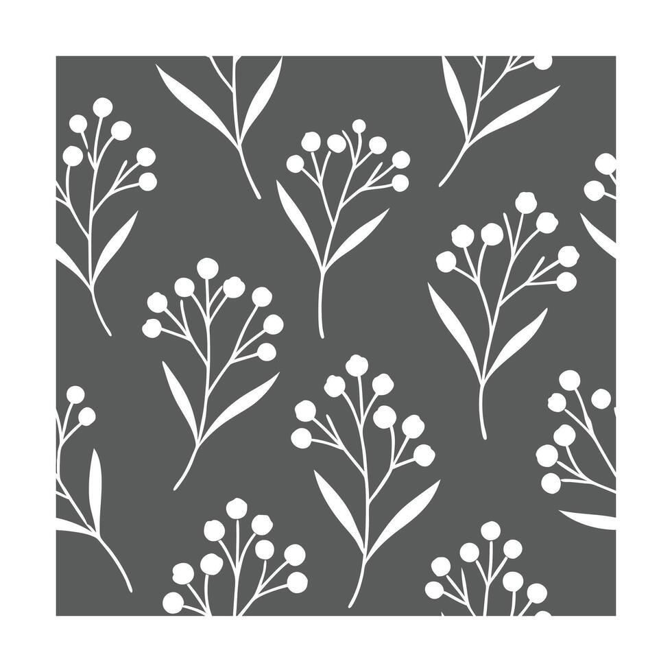 Minimal floral sprig pattern on a dark gray with a square composition baby's breath vector