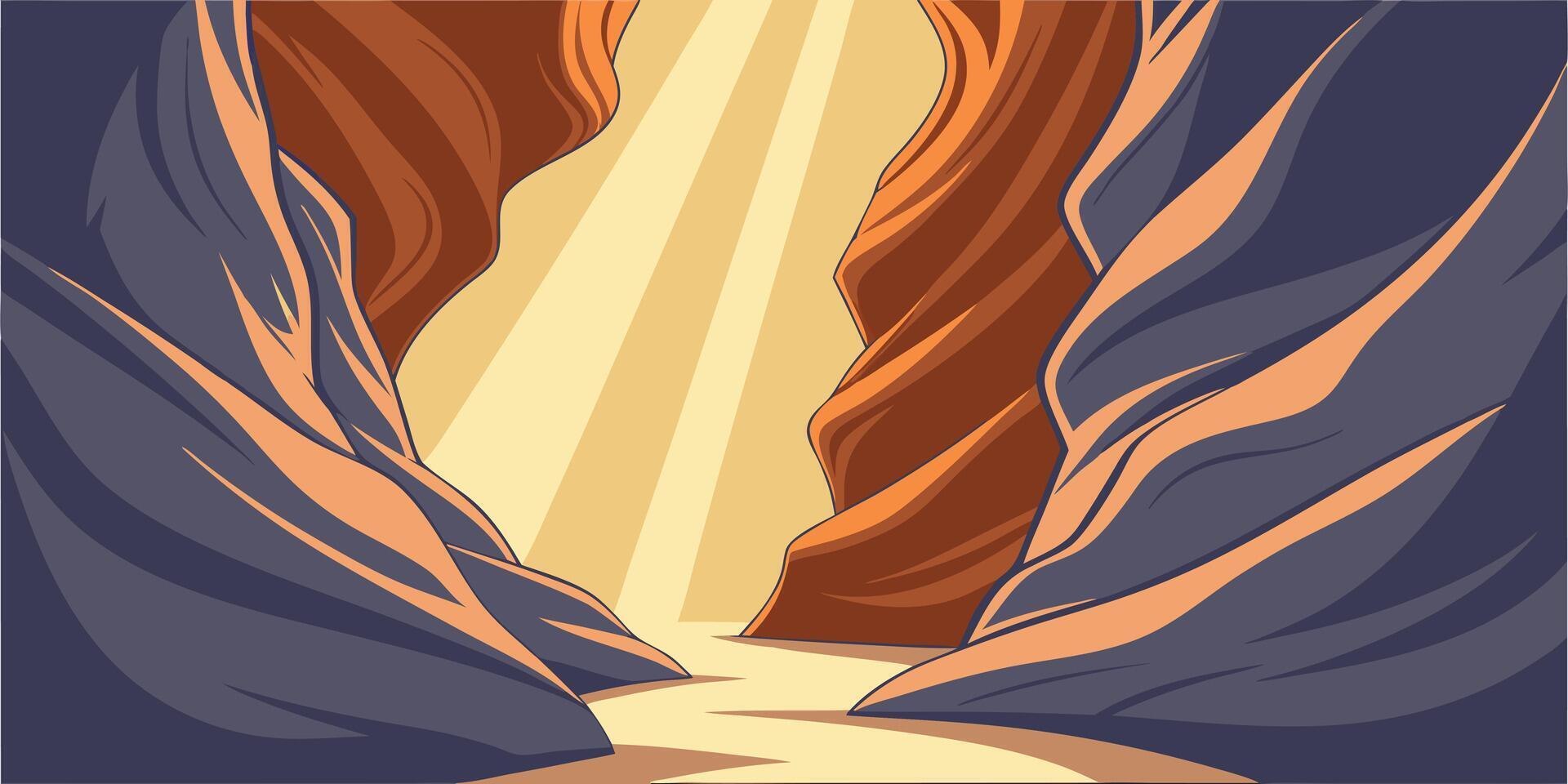 Stylized slot canyon interior with light beams layered rock formations vector