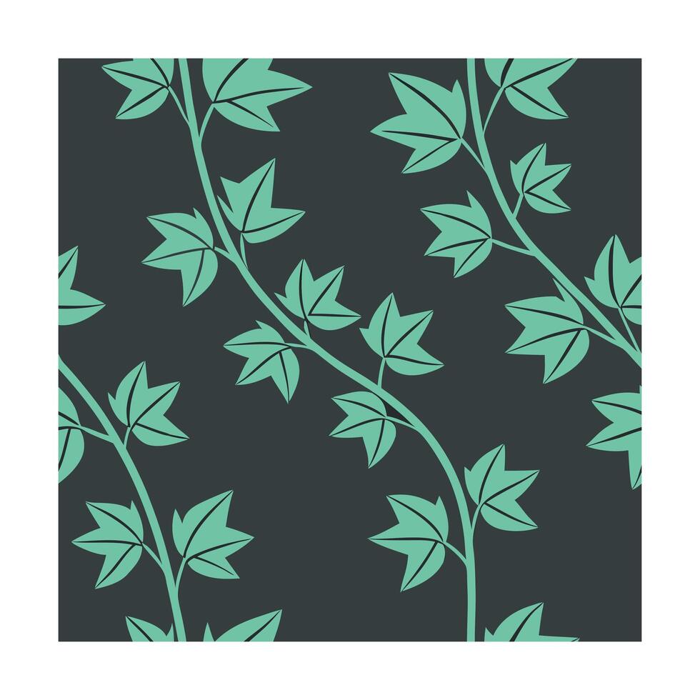 Repeating teal ivy vines with leaves on a dark gray Pattern green vector