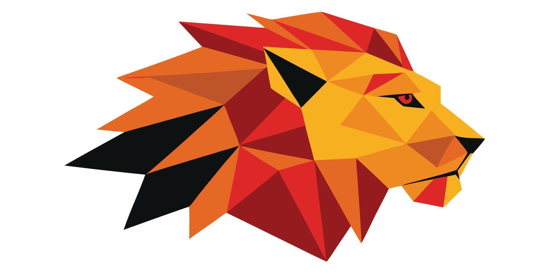 Low poly lion head profile with orange yellow red triangular shapes vector