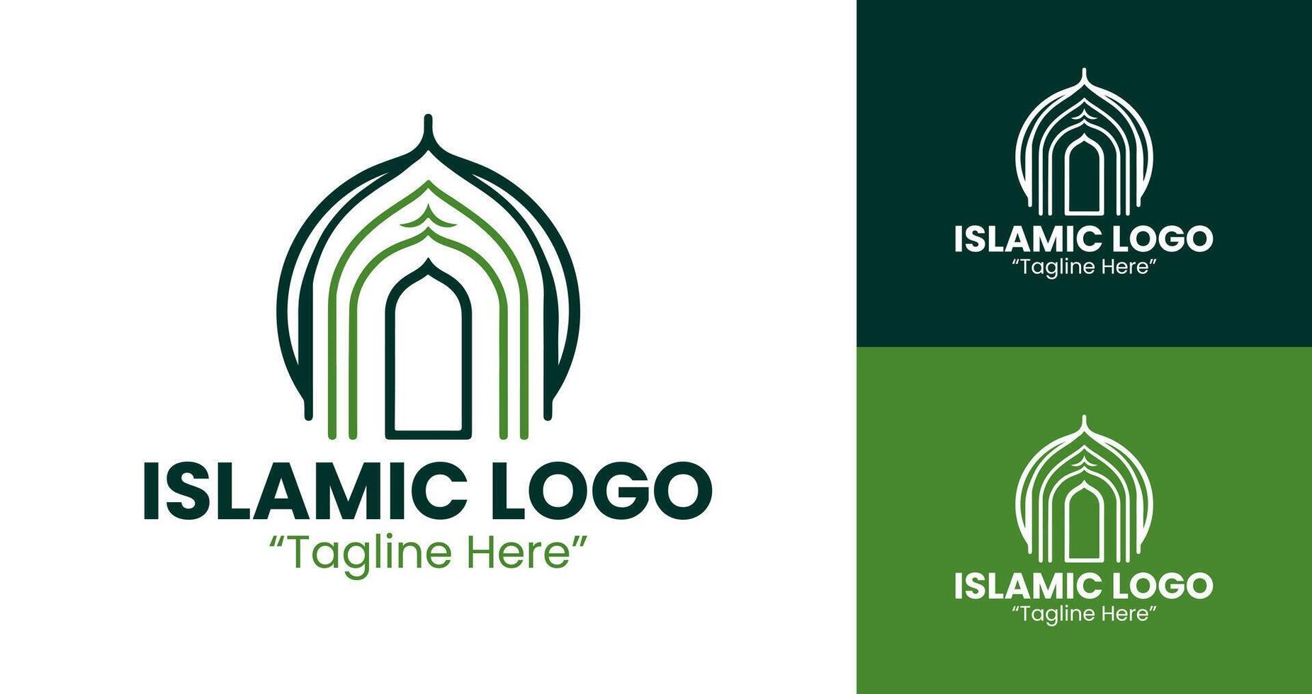 Creative Islamic Logo in Green with Elegant Mosque and Crescent Star Design vector