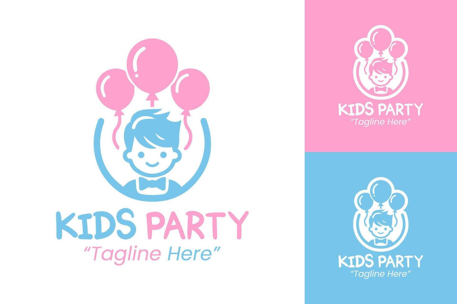 Bright Blue and Pink Kids Party Logo for Fun and Playful Event Branding vector
