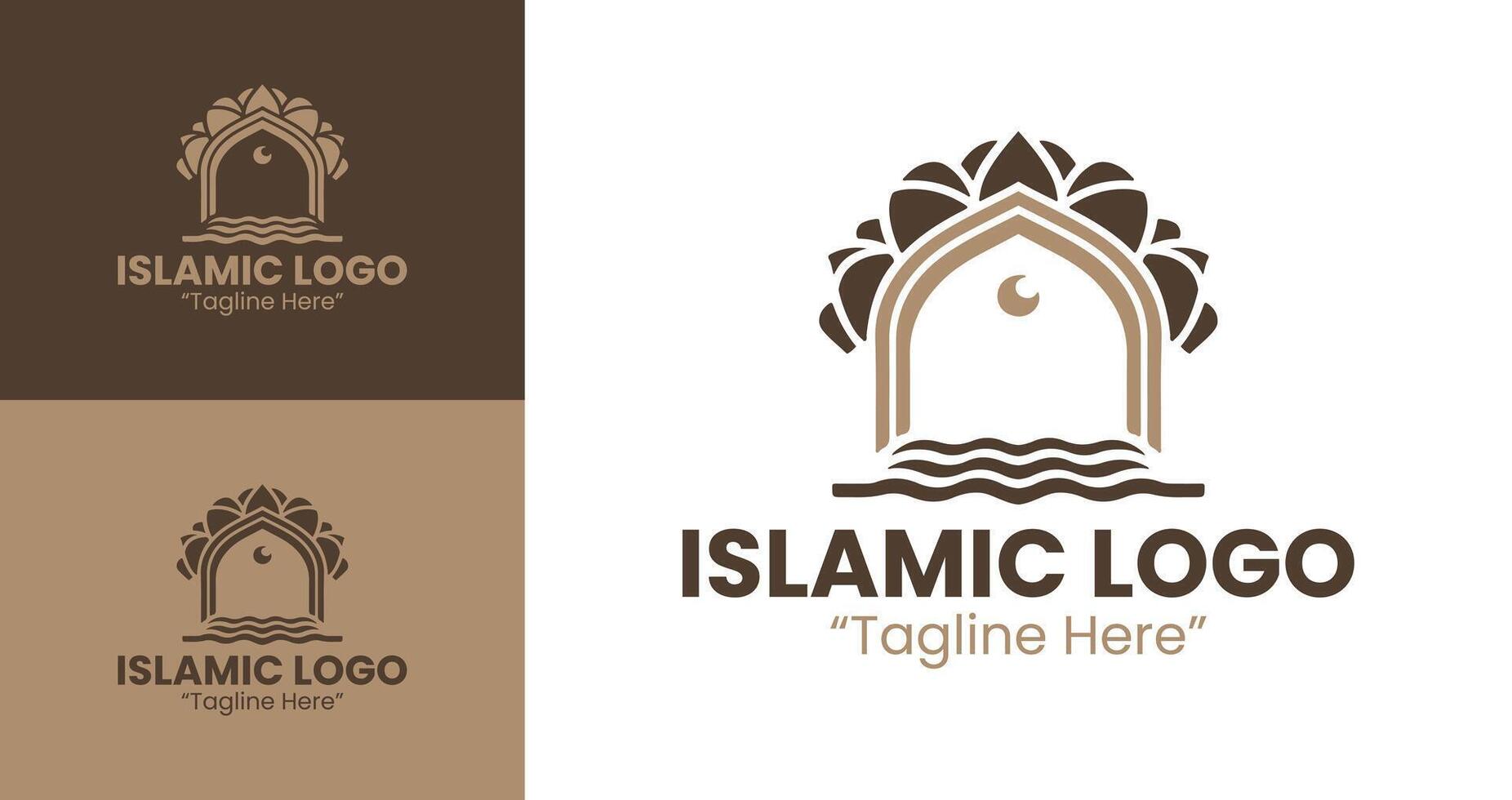 Professional Islamic Logo in Brown Color with Modern Arch and Geometric Line Art Design vector