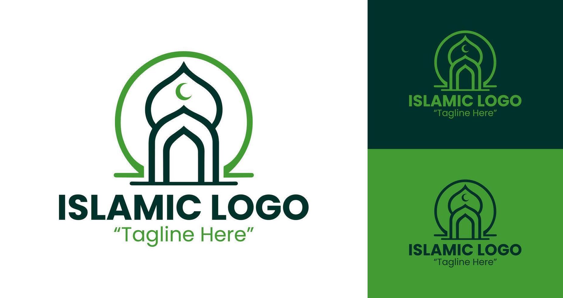 Minimalist Green Islamic Logo Featuring Crescent and Mosque Elements for Business vector