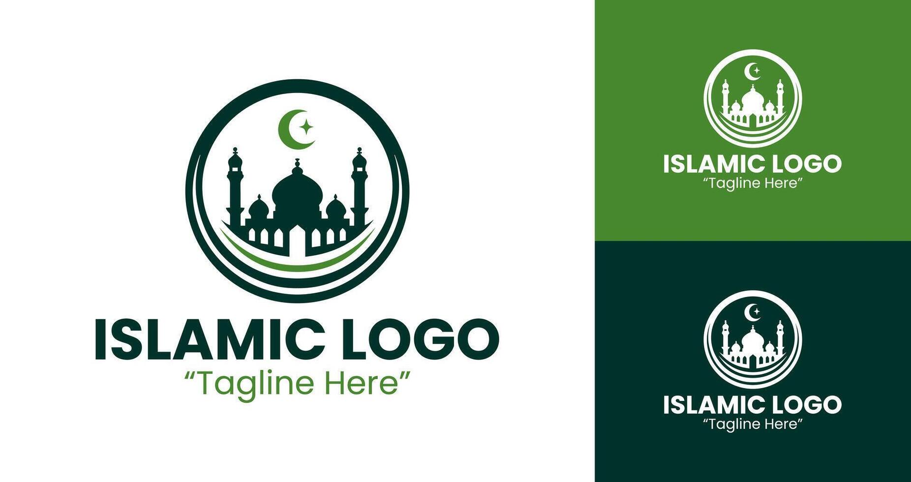 Islamic Green Mosque and Crescent Logo for Premium Event Branding vector