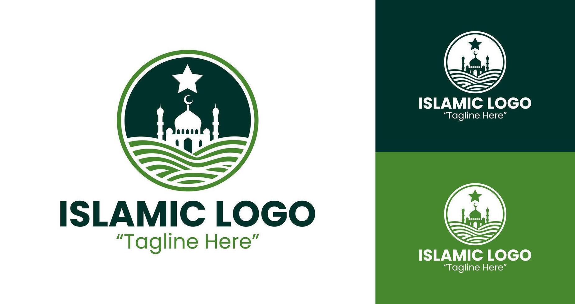 Stylish Modern Green Mosque and Crescent Logo for Modern Islamic Branding vector