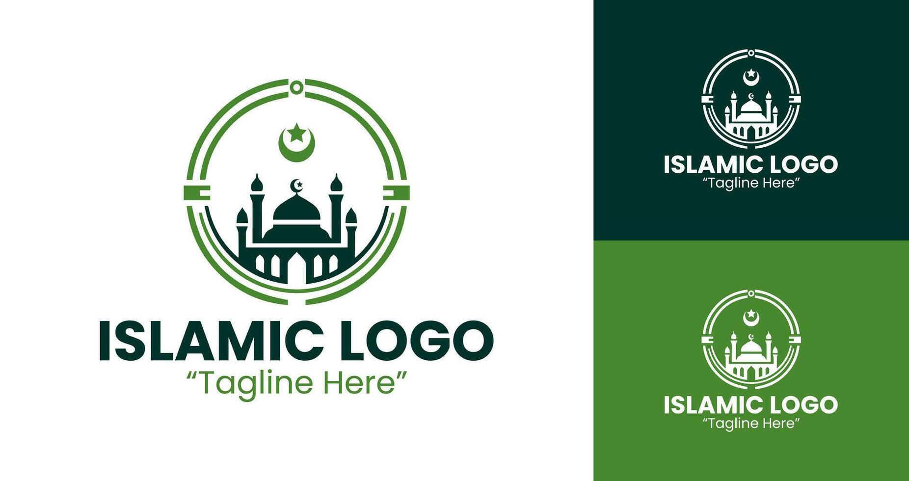 Creative Minimalist Green Mosque and Crescent Logo for Islamic Branding and Event Promotion vector