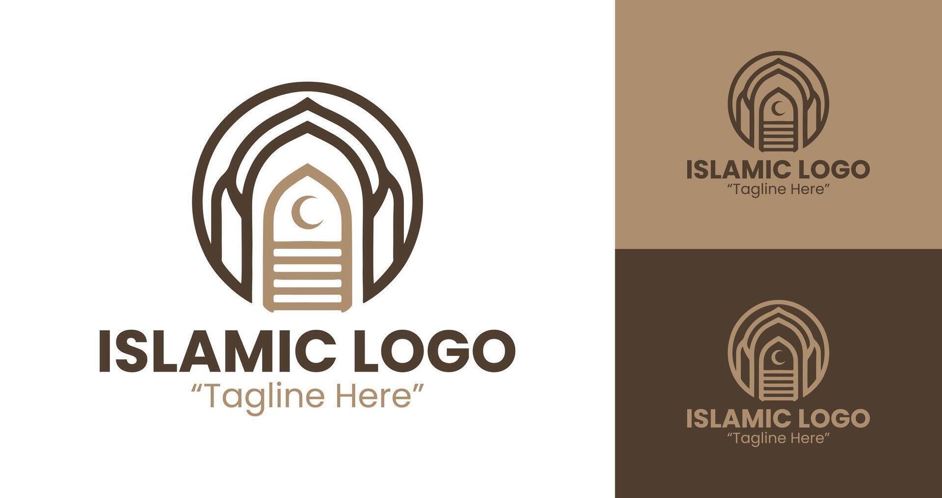 Stylish Islamic Logo with Brown Tone and Geometric Arch Symbol for Business Branding vector