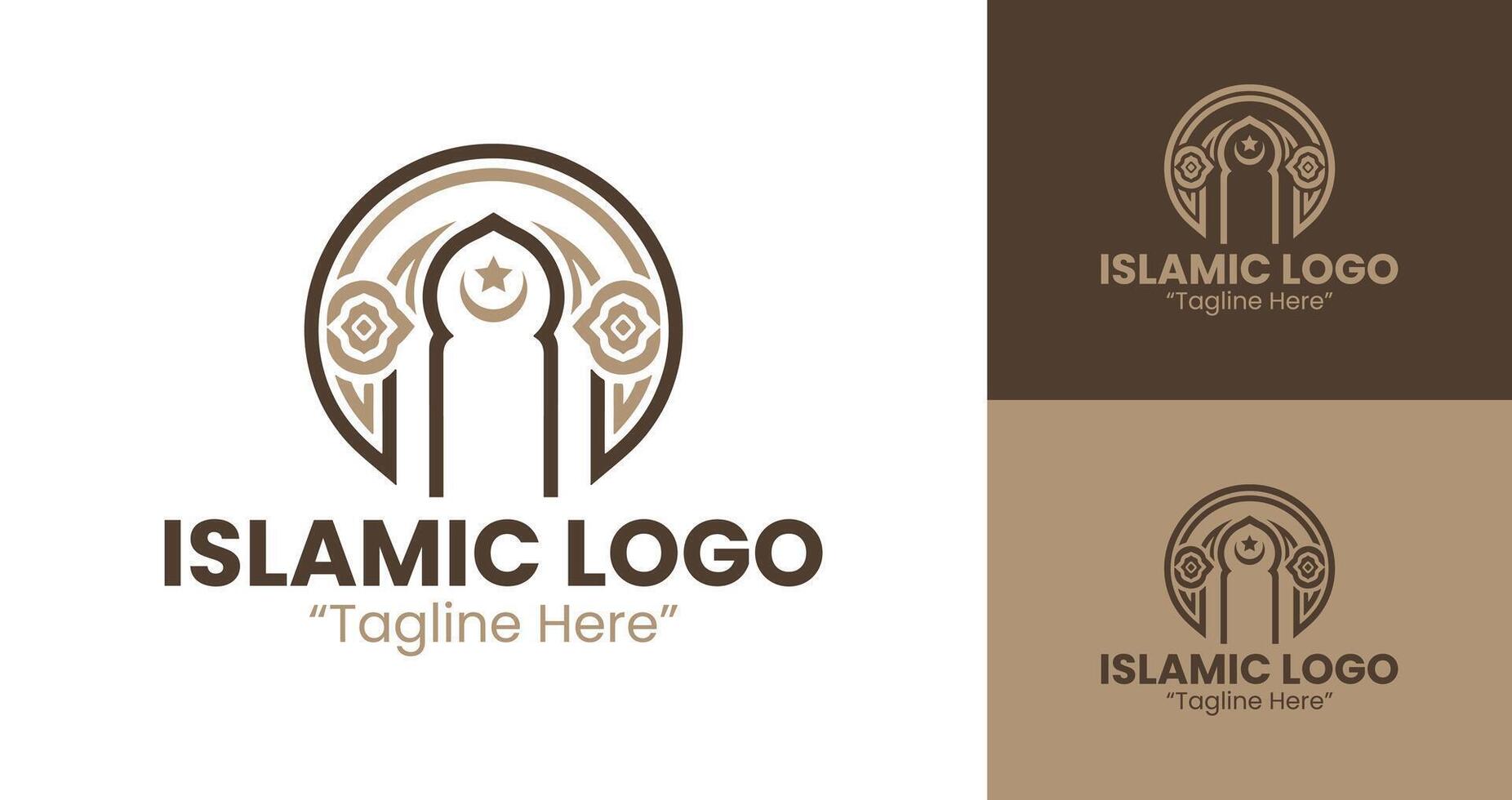 Sophisticated Islamic Logo Featuring Mosque Elements in Brown Hues vector