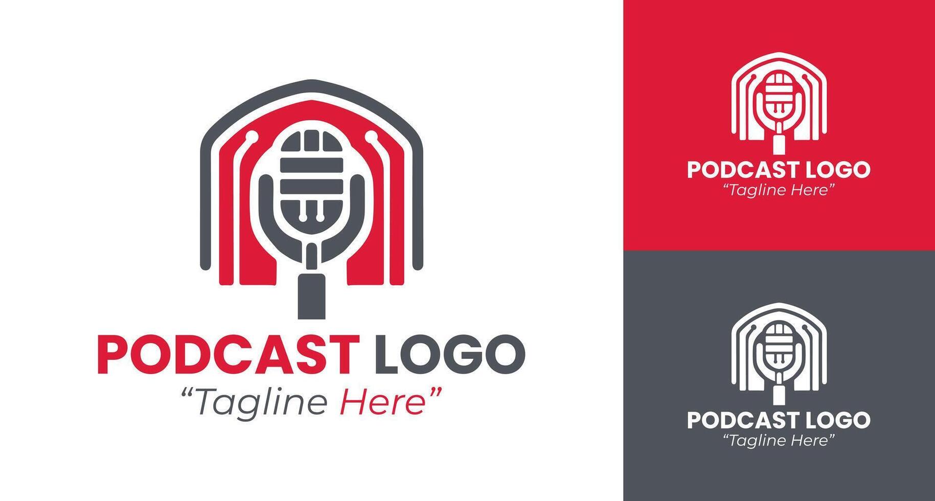 Dynamic Podcast Logo Design with Bold Red and Dark Grey Color Scheme vector
