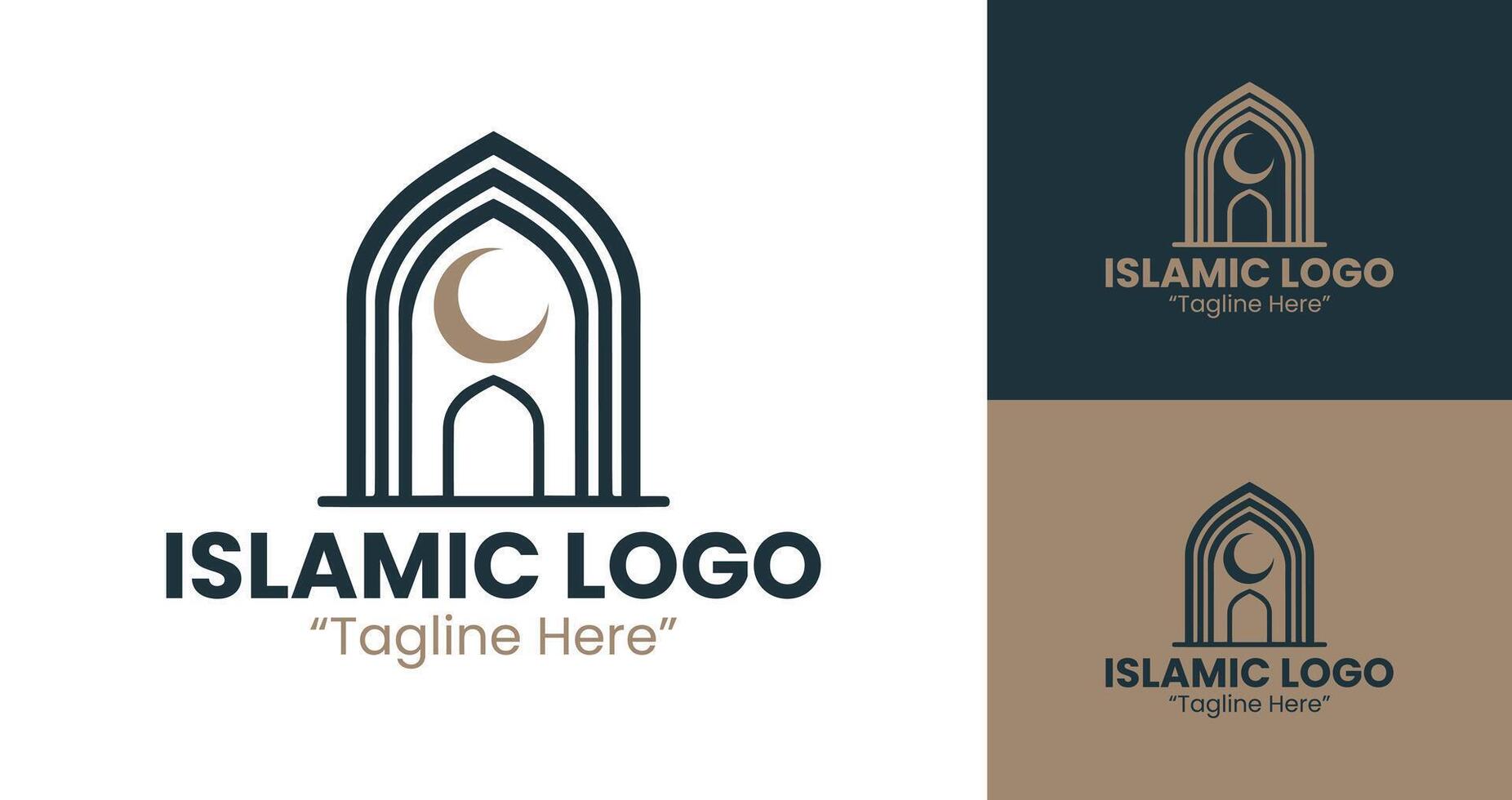 Brown and Dark Blue Islamic Logo with Crescent and Dome for Event Branding vector