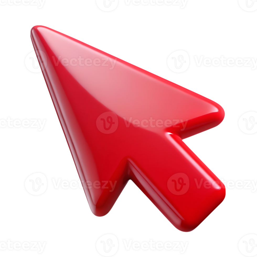 Illustration of a red 3d cursor arrow icon isolated on transparent background png