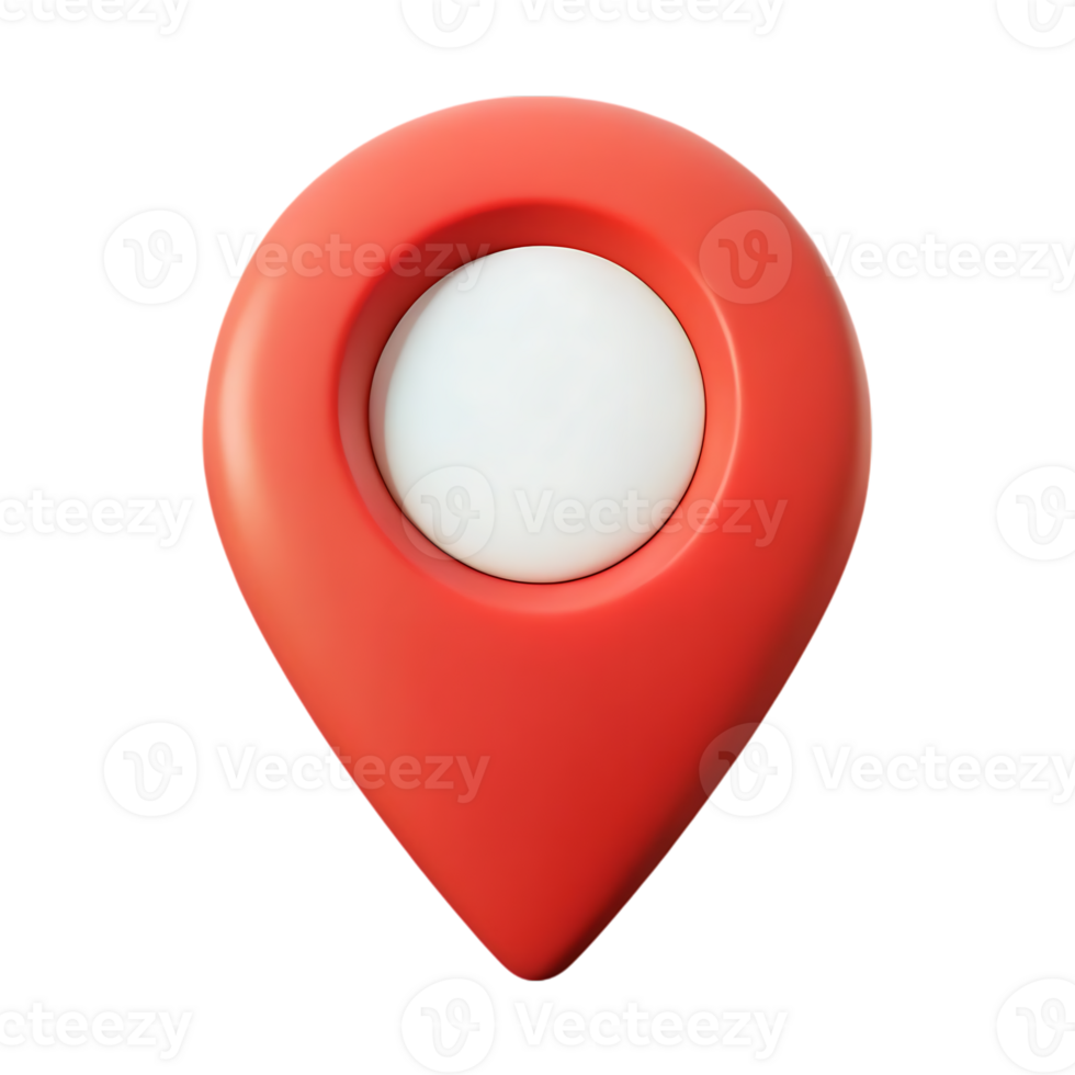 Illustration of a red map pin with a white circle, isolated on transparent background png
