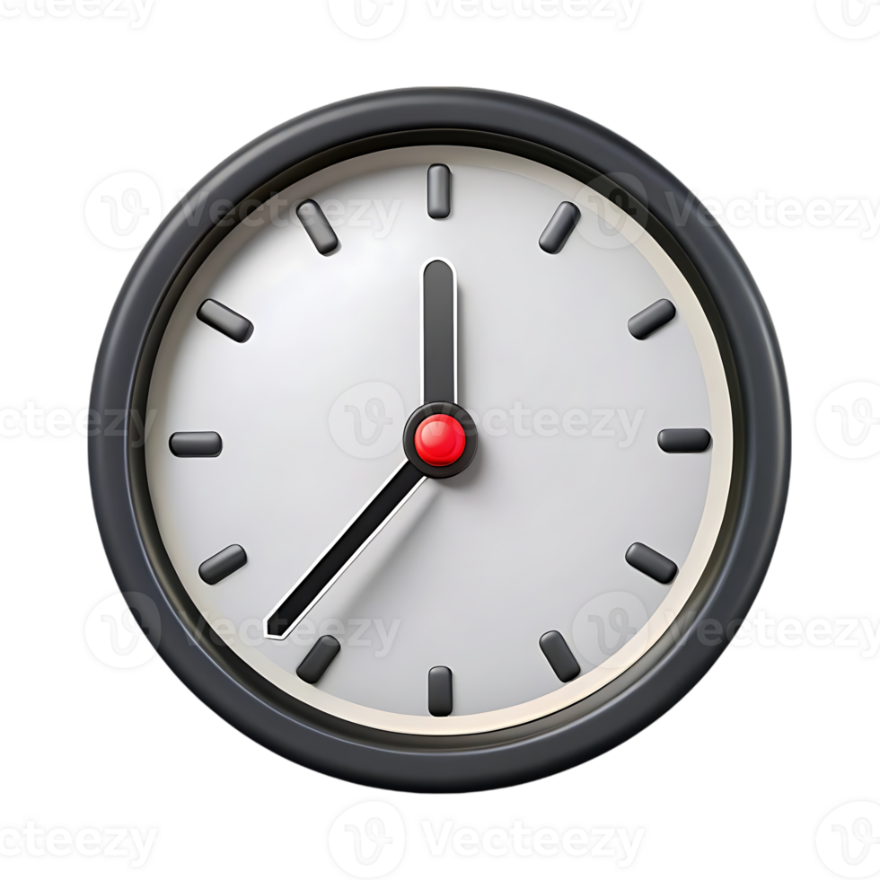 Illustration of a simple analog clock with black hands, isolated on transparent background png