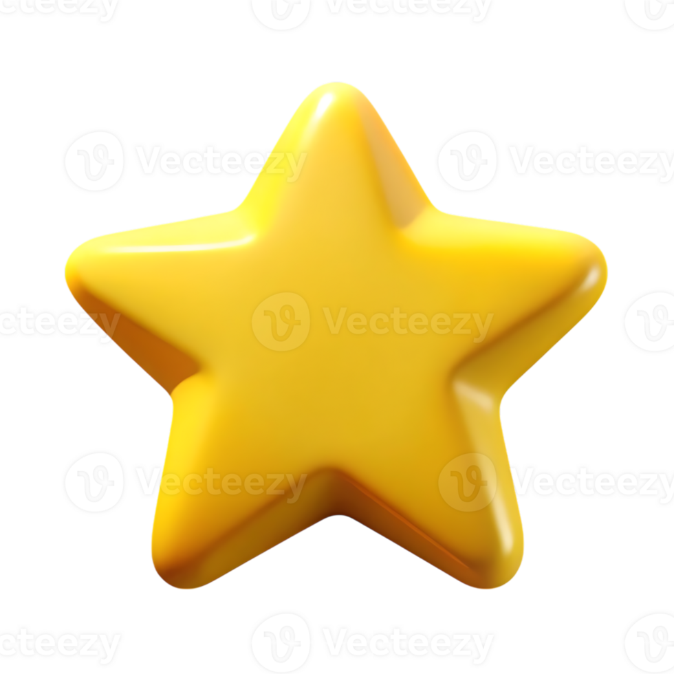 Illustration of a shiny yellow 3d star, isolated on transparent background png