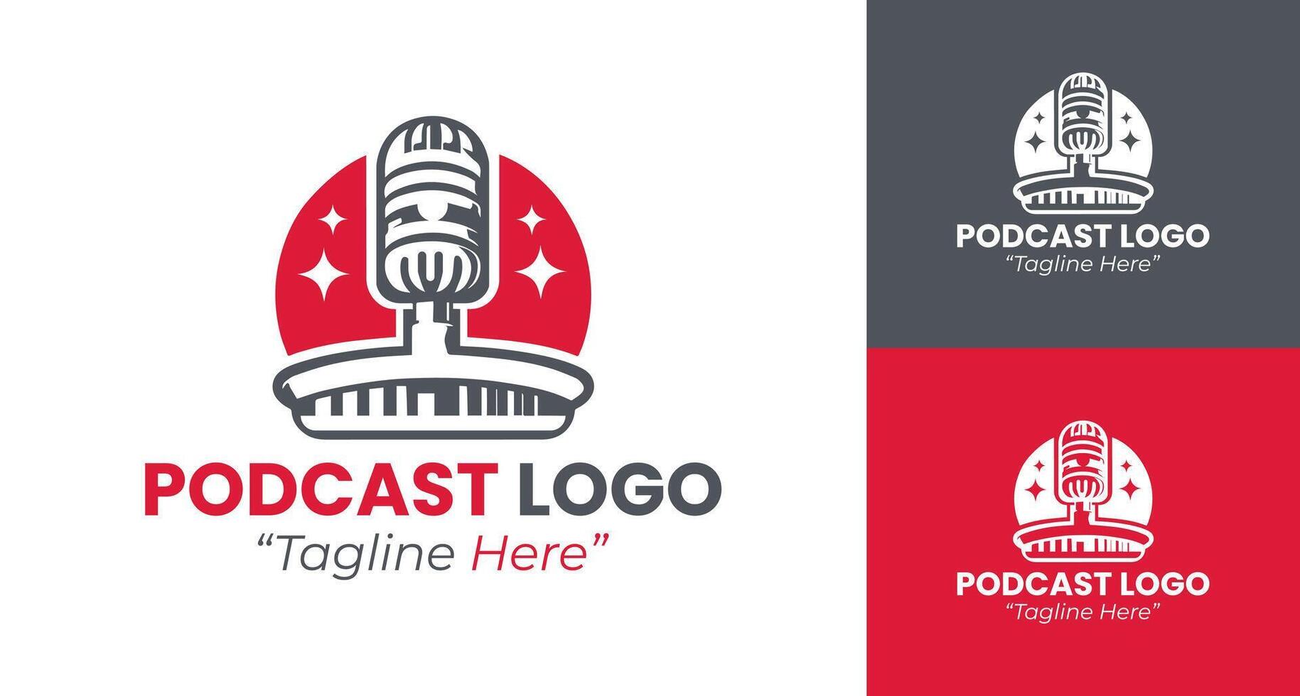 Professional Podcast Logo Design with Bold Red and Dark Grey Colors vector