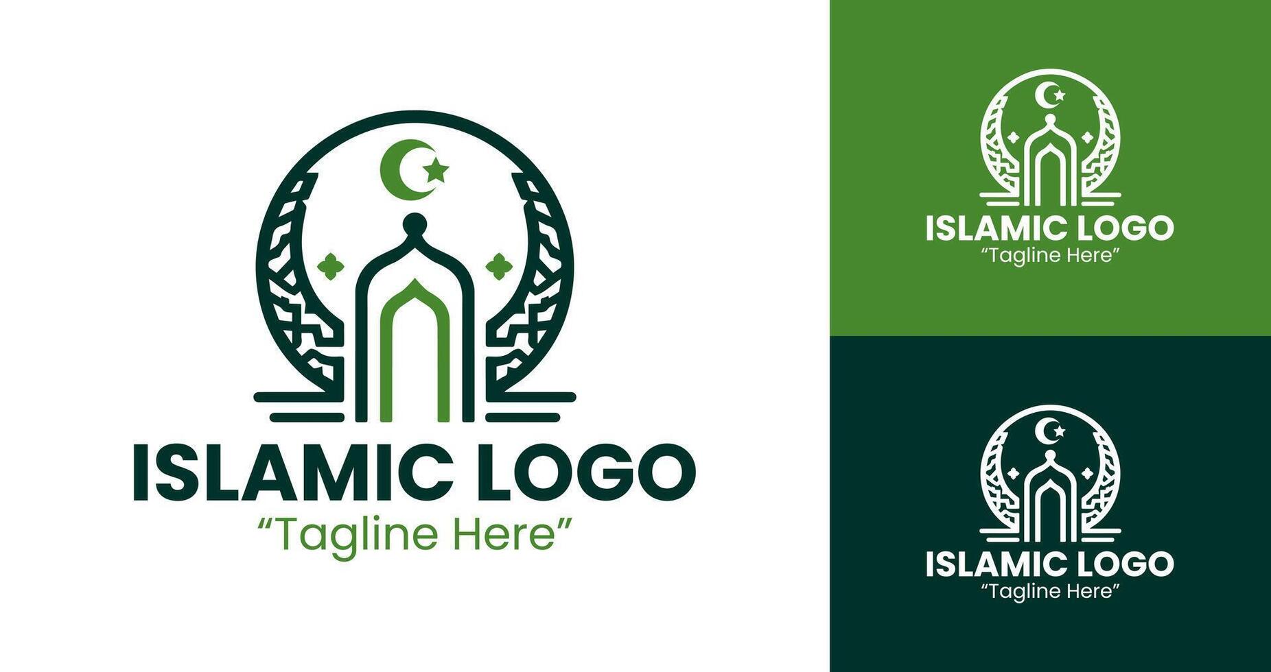 Creative Islamic Logo Design with Dome and Crescent in Green for Branding vector