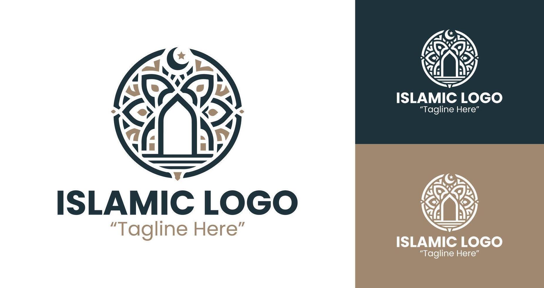 Modern Islamic Logo Design with Brown and Dark Blue for Branding vector