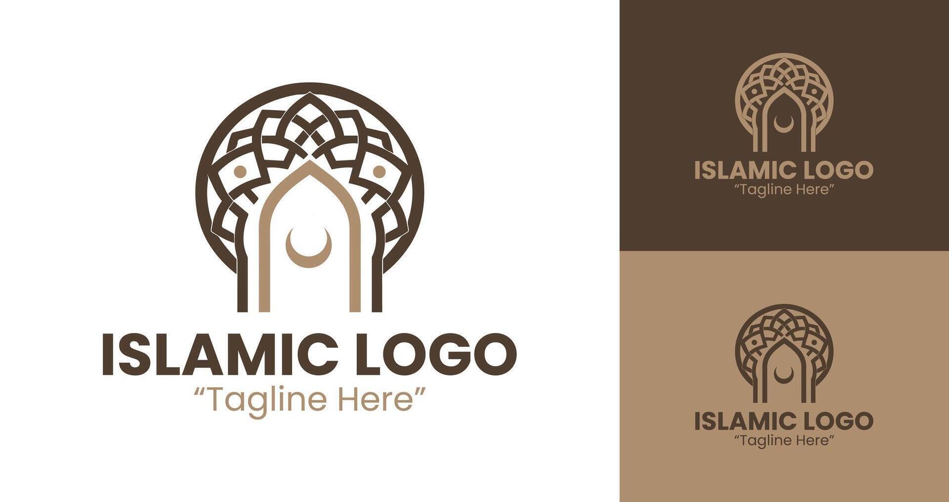 Modern Islamic Logo in Brown Palette Featuring Abstract Arch and Symmetrical Elements vector