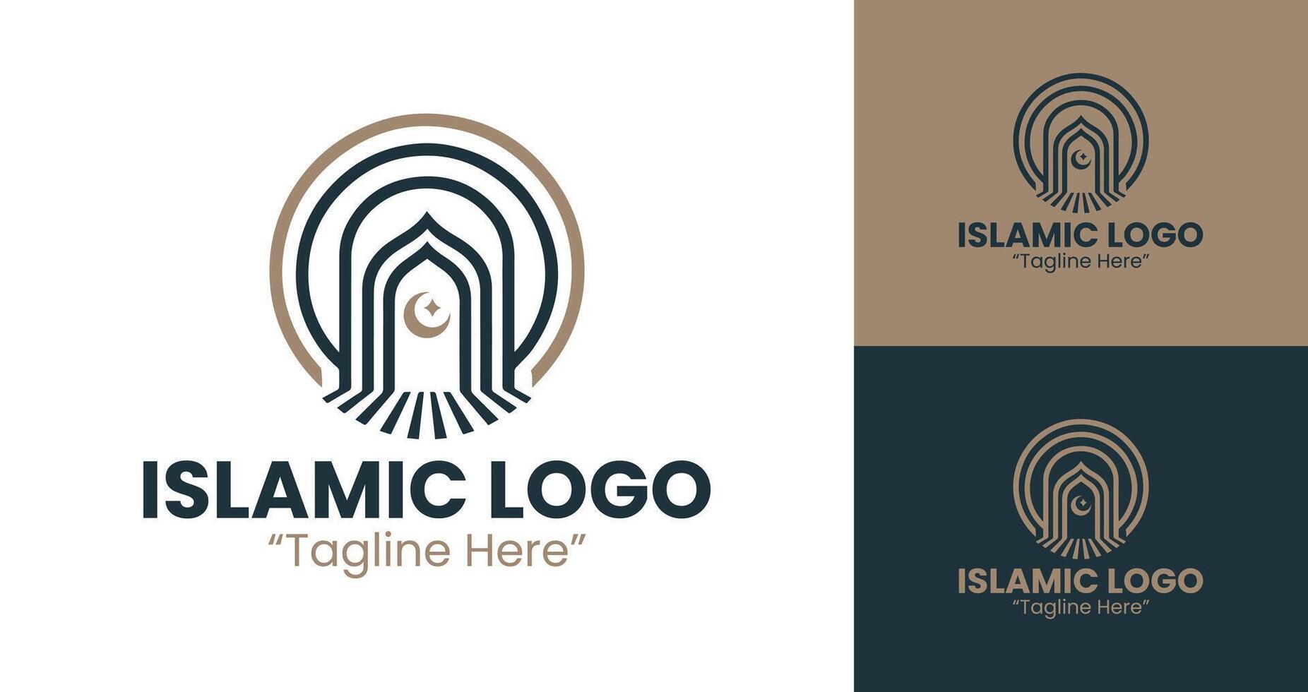 Islamic Branding Logo in Brown and Dark Blue with Crescent and Dome vector