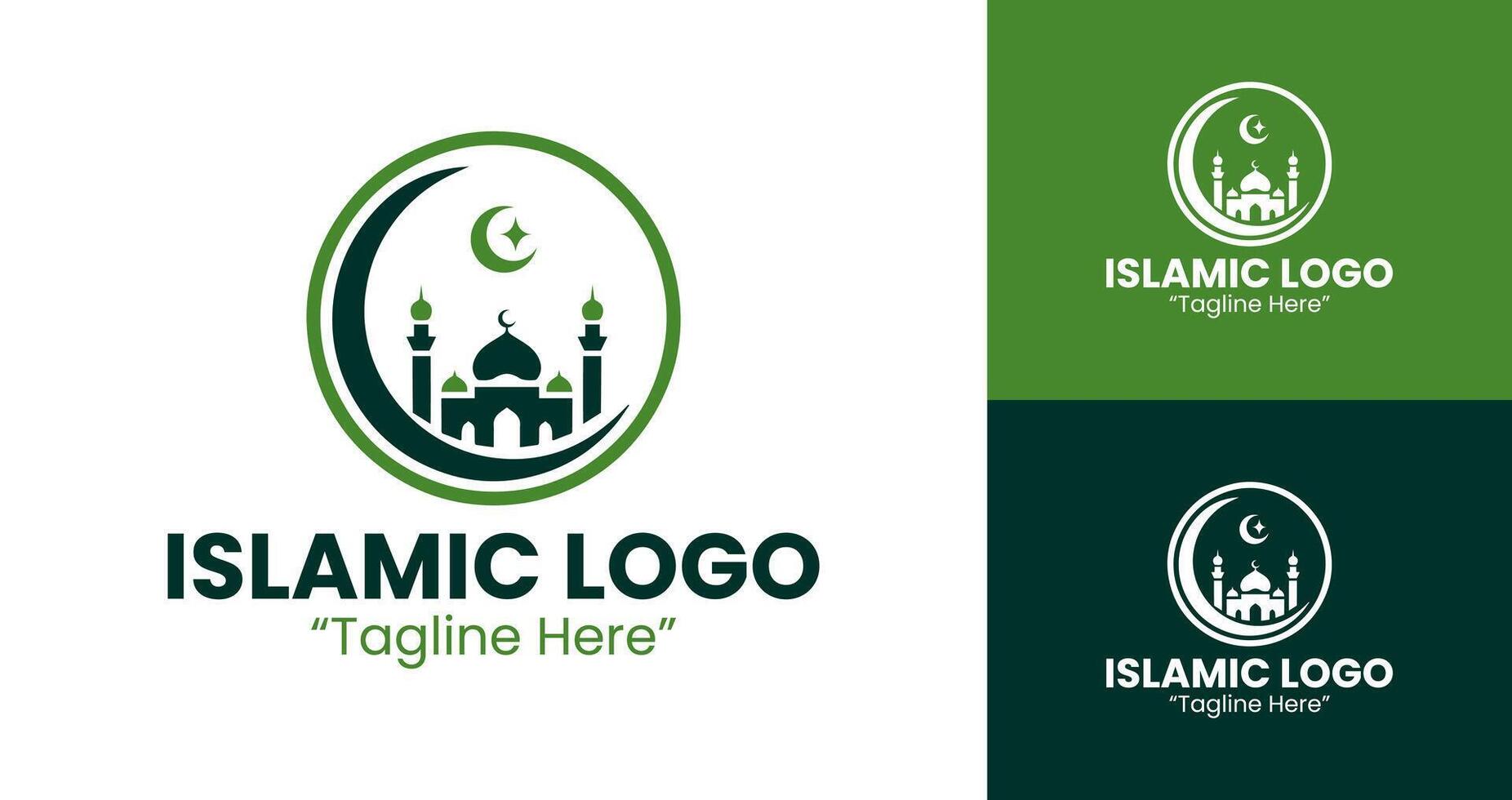 Creative Modern Green Mosque and Crescent Logo for Islamic Branding and Event Promotion vector