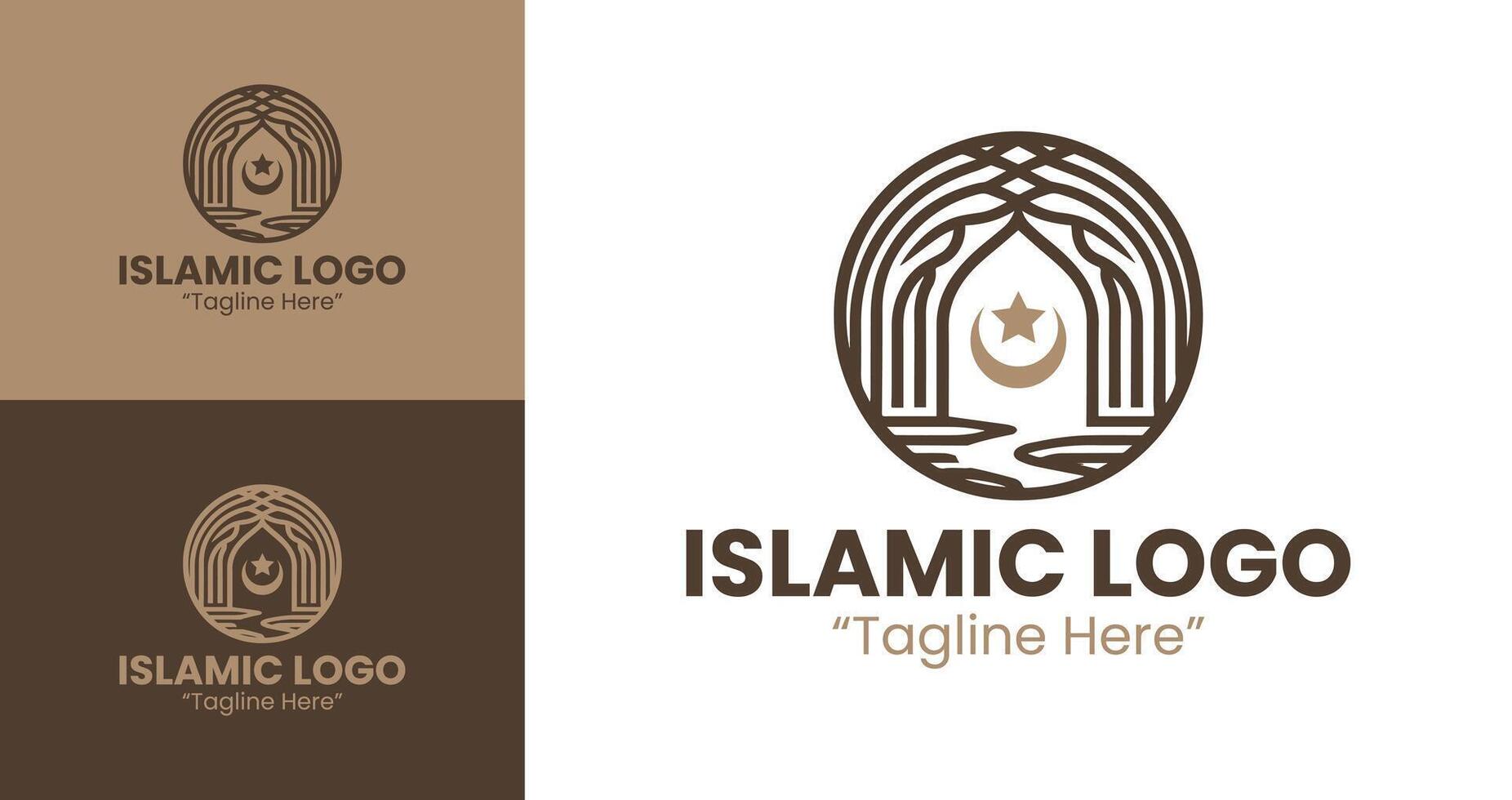 Minimalist Islamic Logo with Arch Geometry and Brown Color for Elegant Brand Identity vector