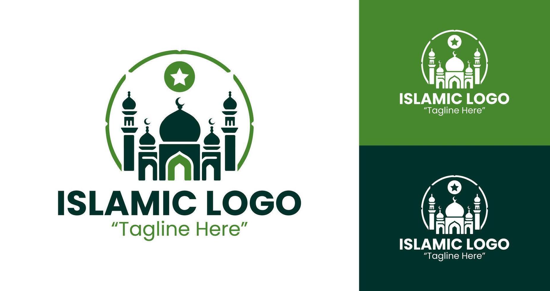 Exclusive Green Mosque and Crescent Logo Design for Islamic Events vector