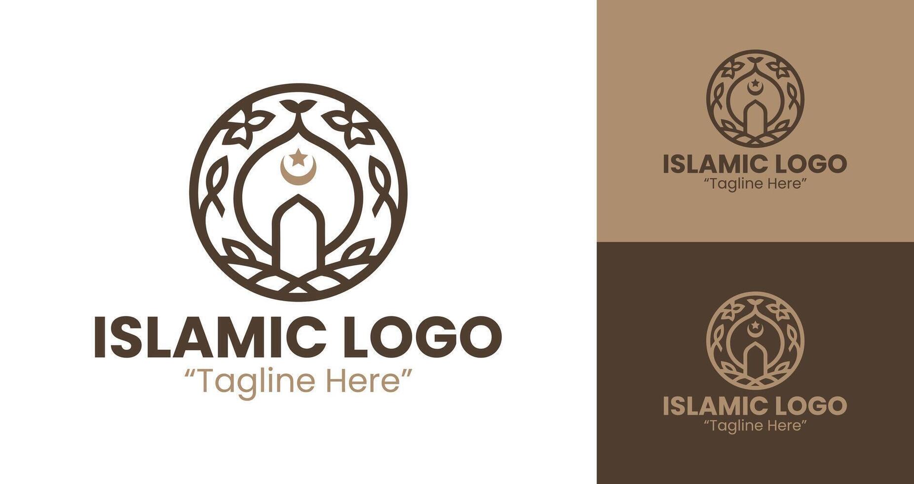 Elegant Modern Islamic Logo Design with Minimalist Shapes and Brown Color Scheme vector