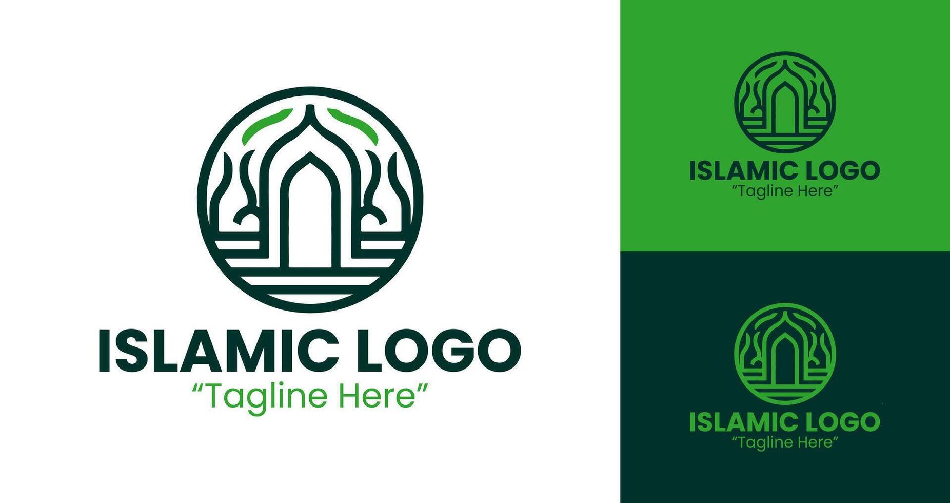 Elegant and Simple Green Islamic Logo Featuring Mosque and Crescent for Business vector