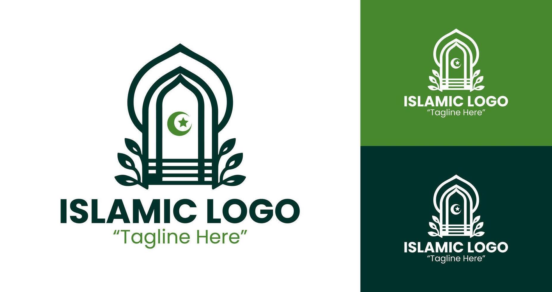 Creative Islamic Logo in Green Featuring Dome and Crescent for Branding vector