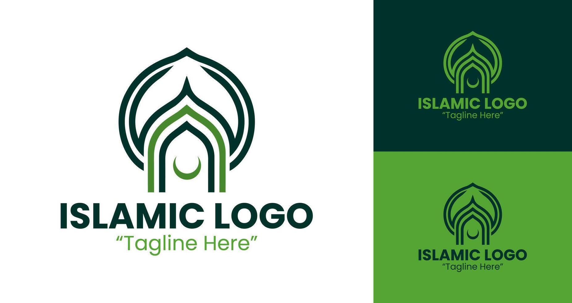 Professional Islamic Logo Design with Crescent and Mosque Dome in Green vector