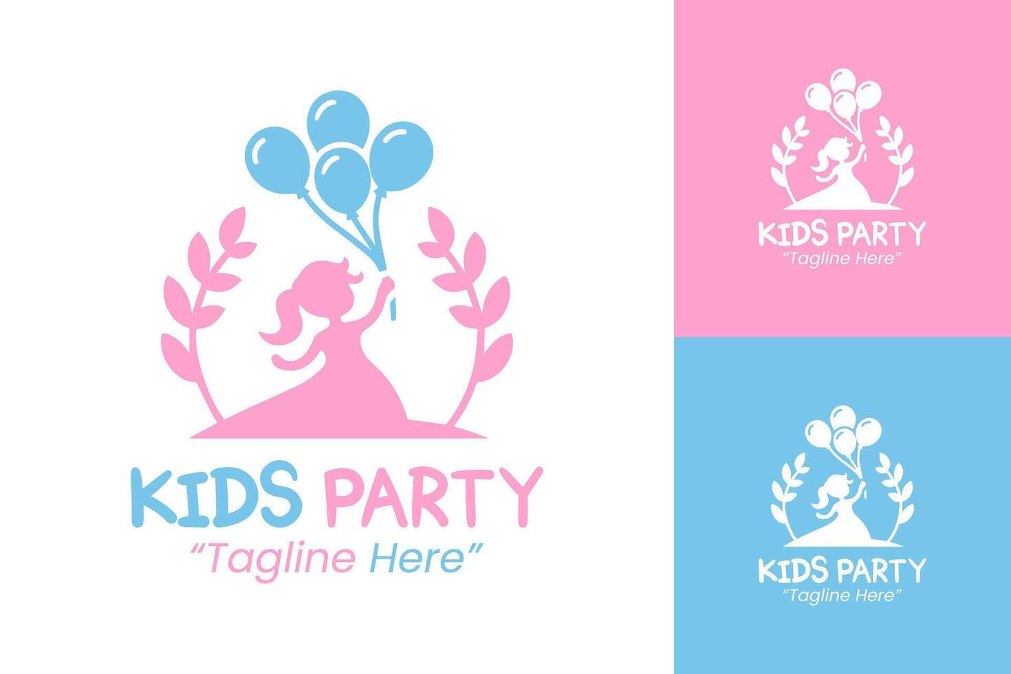Creative Blue and Pink Kids Party Logo for Vibrant Event Branding vector