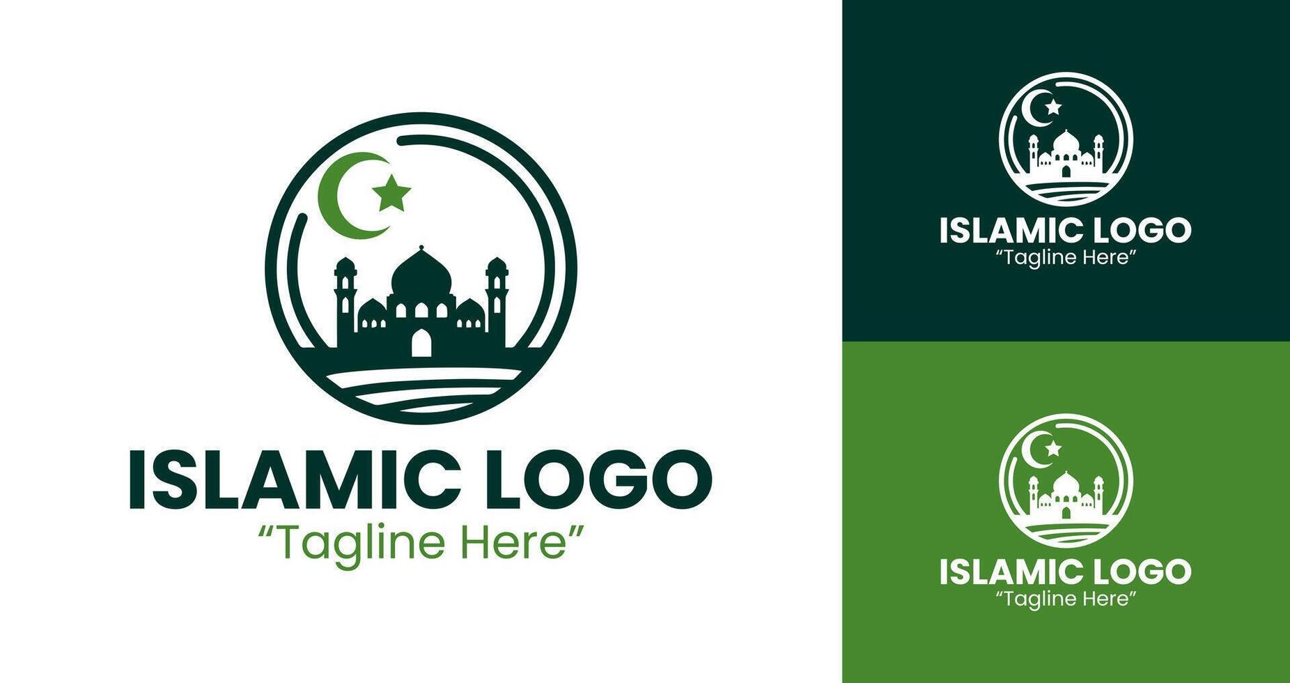 Islamic Green Crescent and Mosque Logo for Branding and Event Promotion vector
