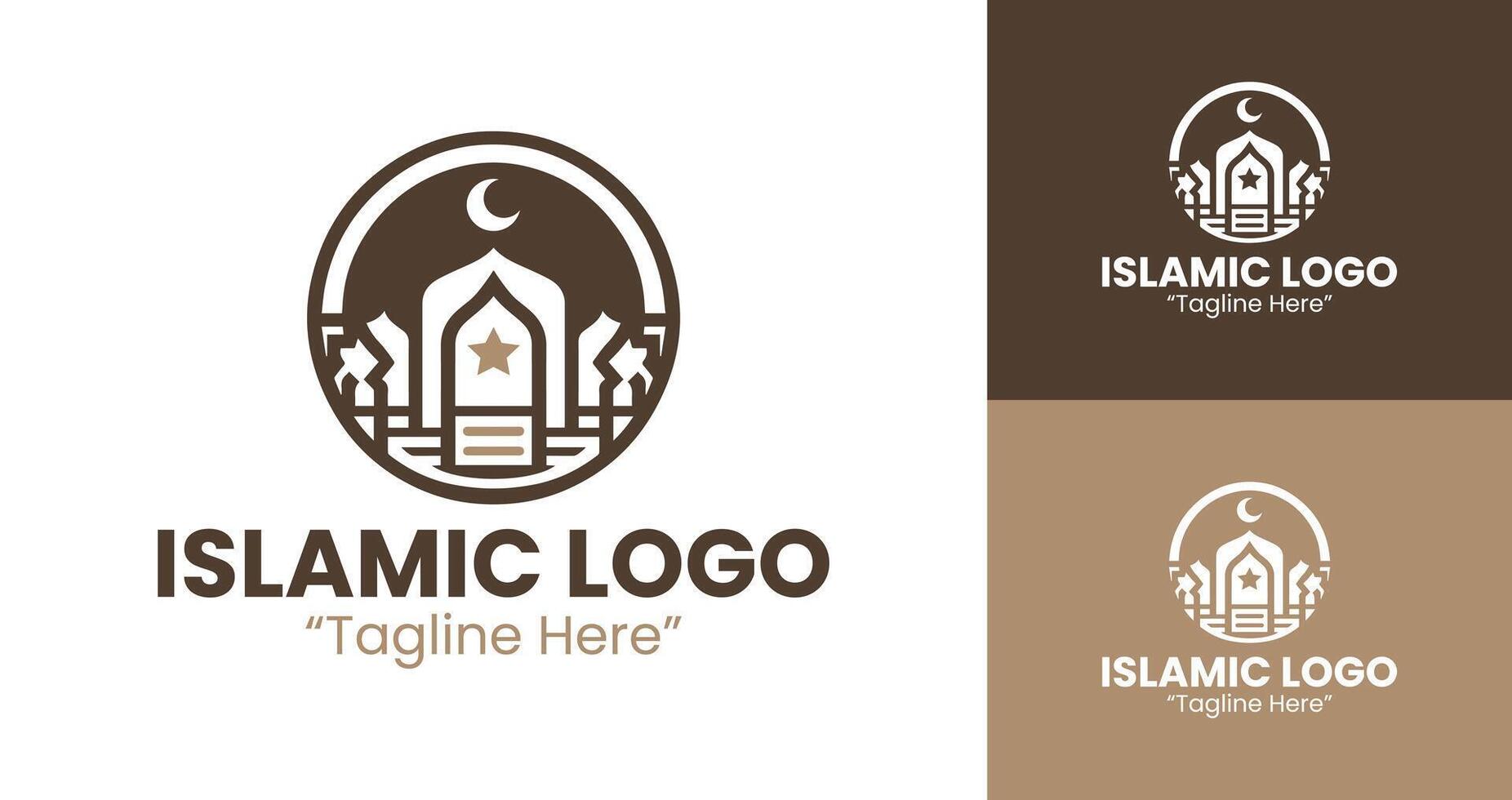 Minimalist Brown Islamic Logo with Symmetrical Mosque Line Art for Business Identity vector