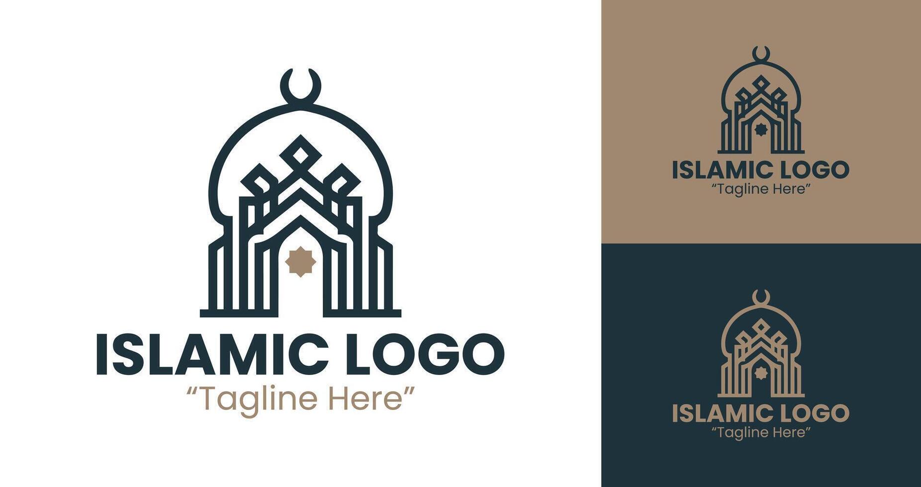 Islamic Logo with Crescent and Dome in Brown and Dark Blue for Branding vector