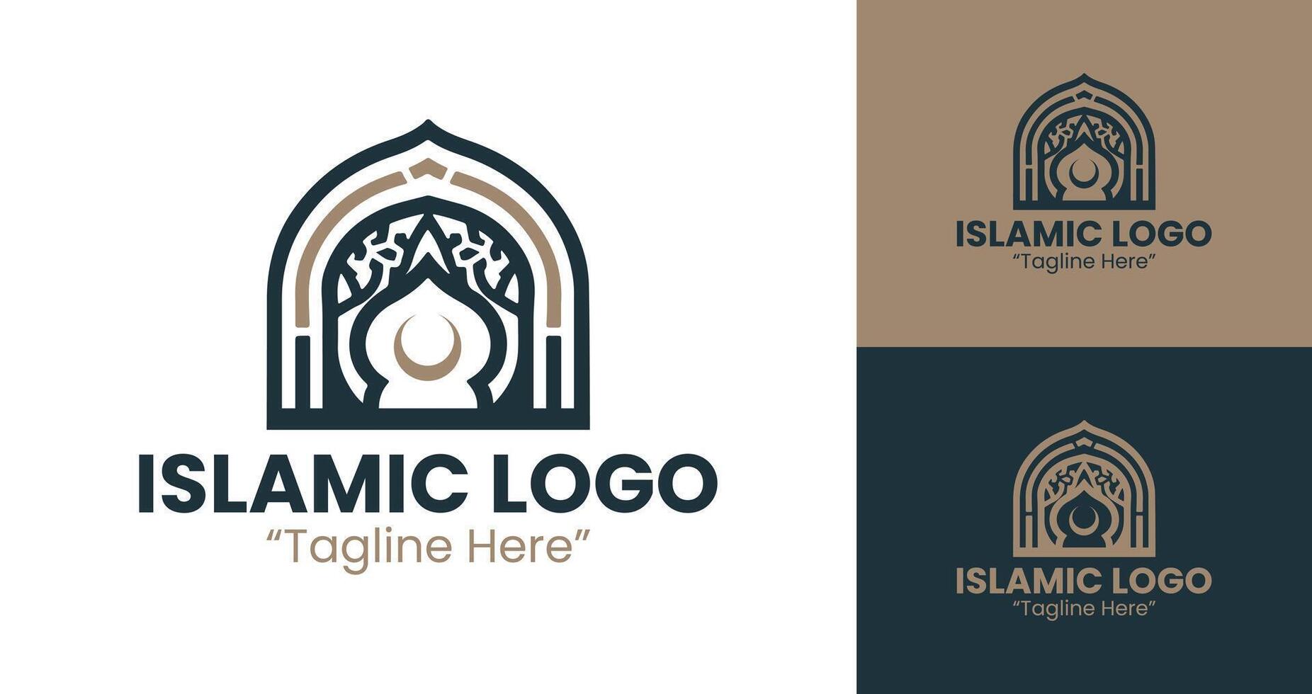 Modern Islamic Logo Design in Brown and Dark Blue for Branding and Events vector