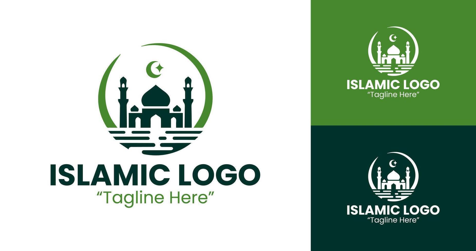 Premium Green Mosque and Crescent Logo for Islamic Branding and Events vector