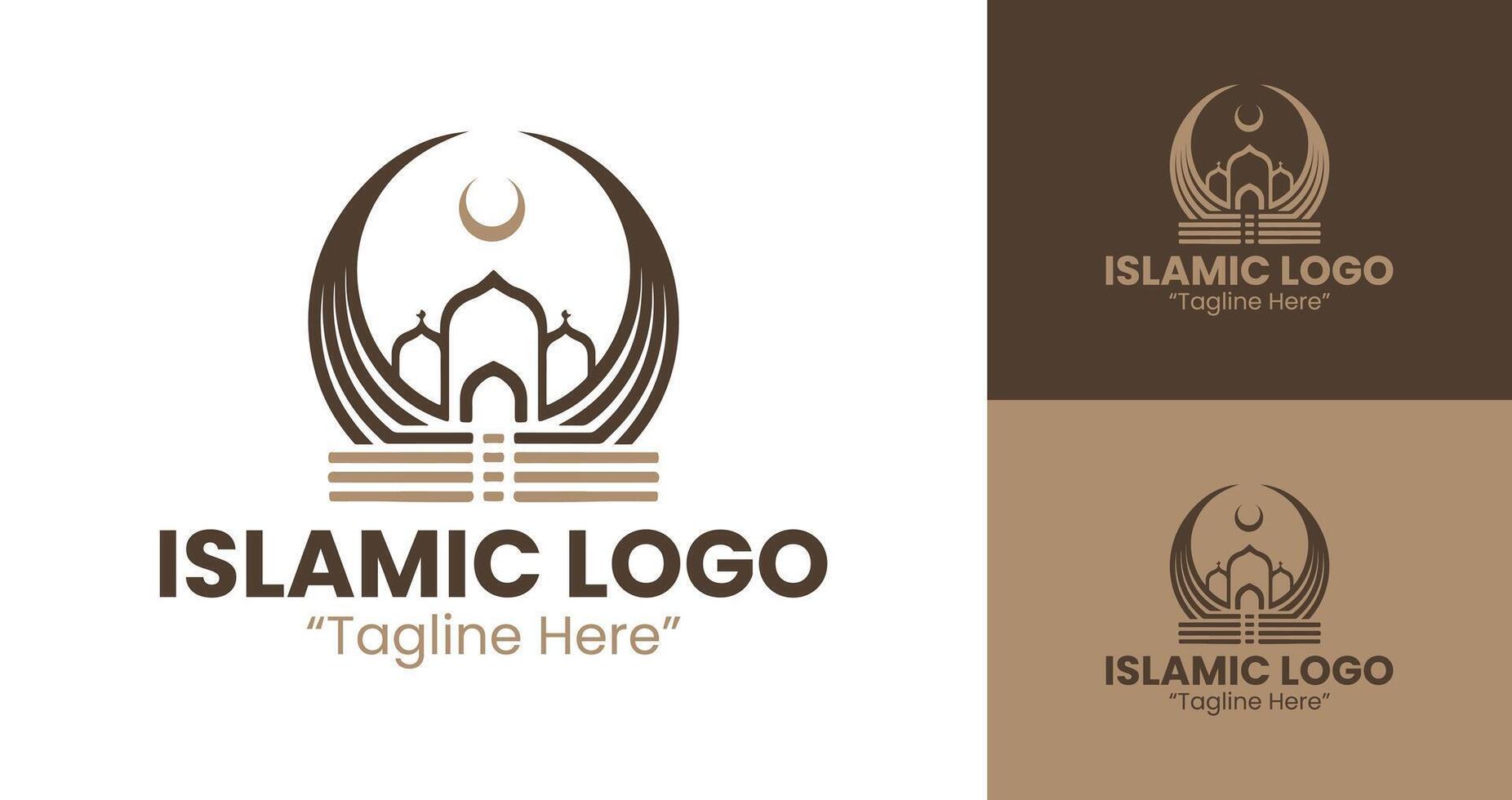 Premium Islamic Logo with Mosque Icon in Brown Minimal Style for Business Identity vector