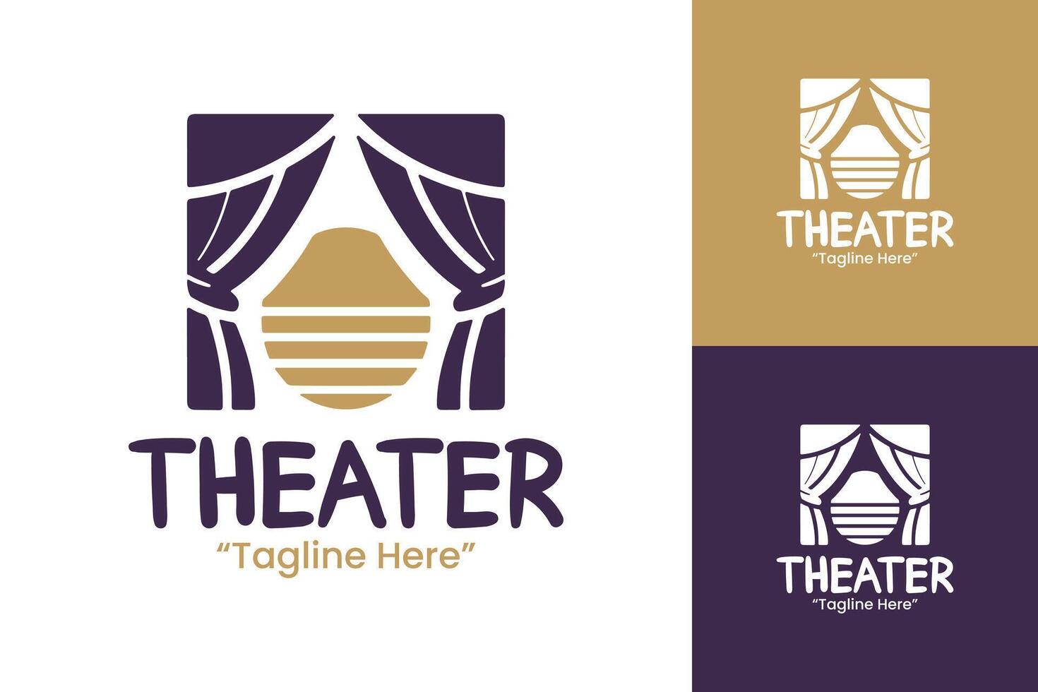 Premium Theater Logo Design in Luxurious Gold and Purple Colors vector