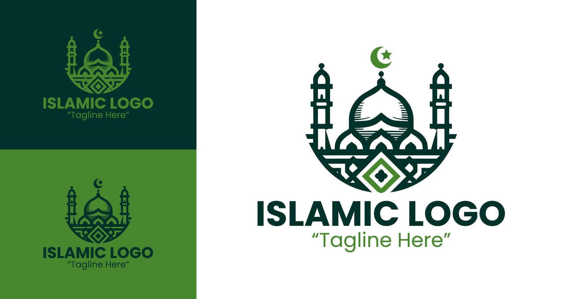 Dynamic Bold Green Mosque and Crescent Logo Design for Islamic Event Promotion vector