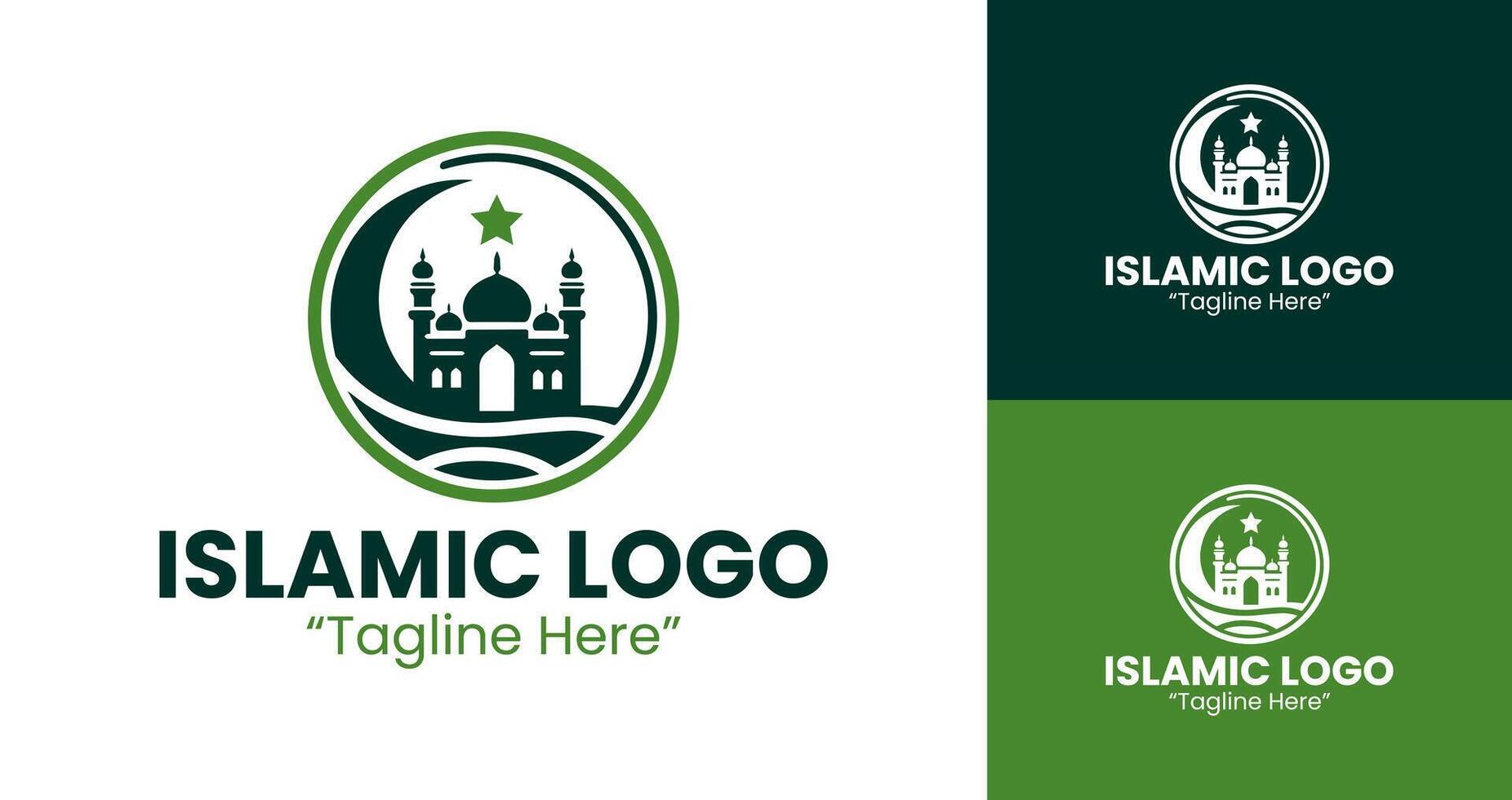 Stylish Green Crescent and Mosque Logo for Premium Islamic Branding vector