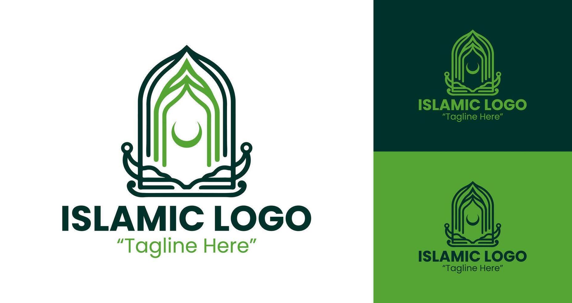 Unique Islamic Logo with Crescent and Dome in Green for Branding vector