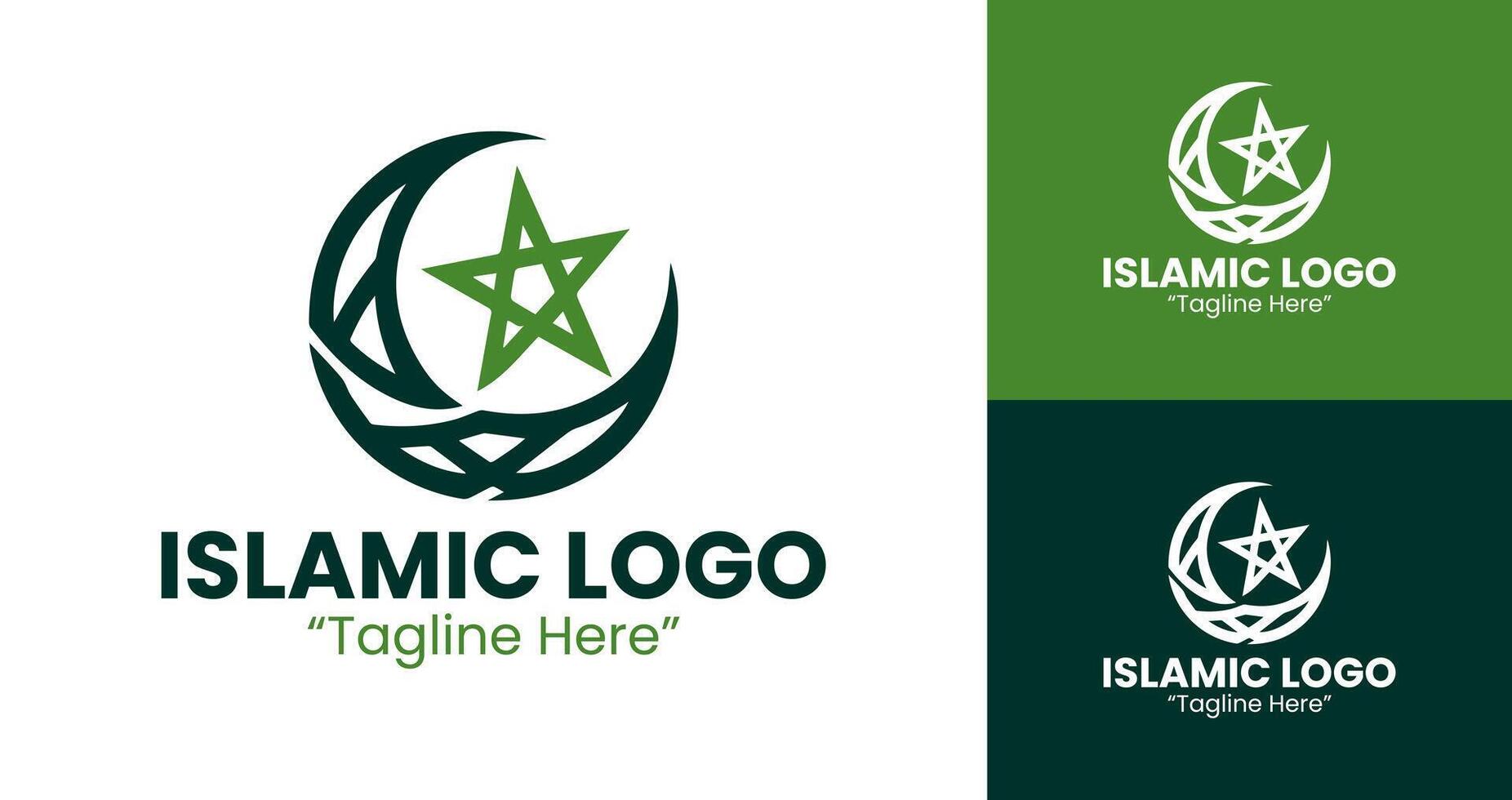 Creative Stars and Crescent Logo in Green for Islamic Event Branding vector