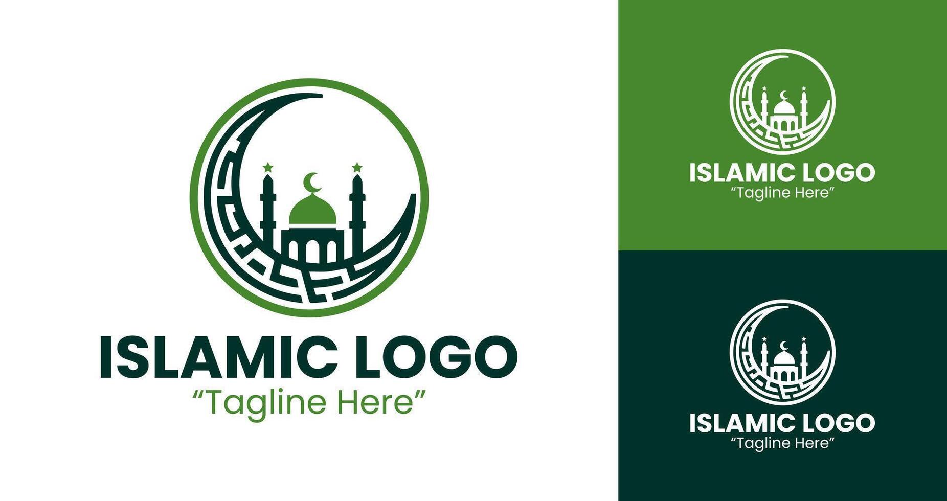 Creative Green Crescent and Mosque Logo for Islamic Event and Branding vector
